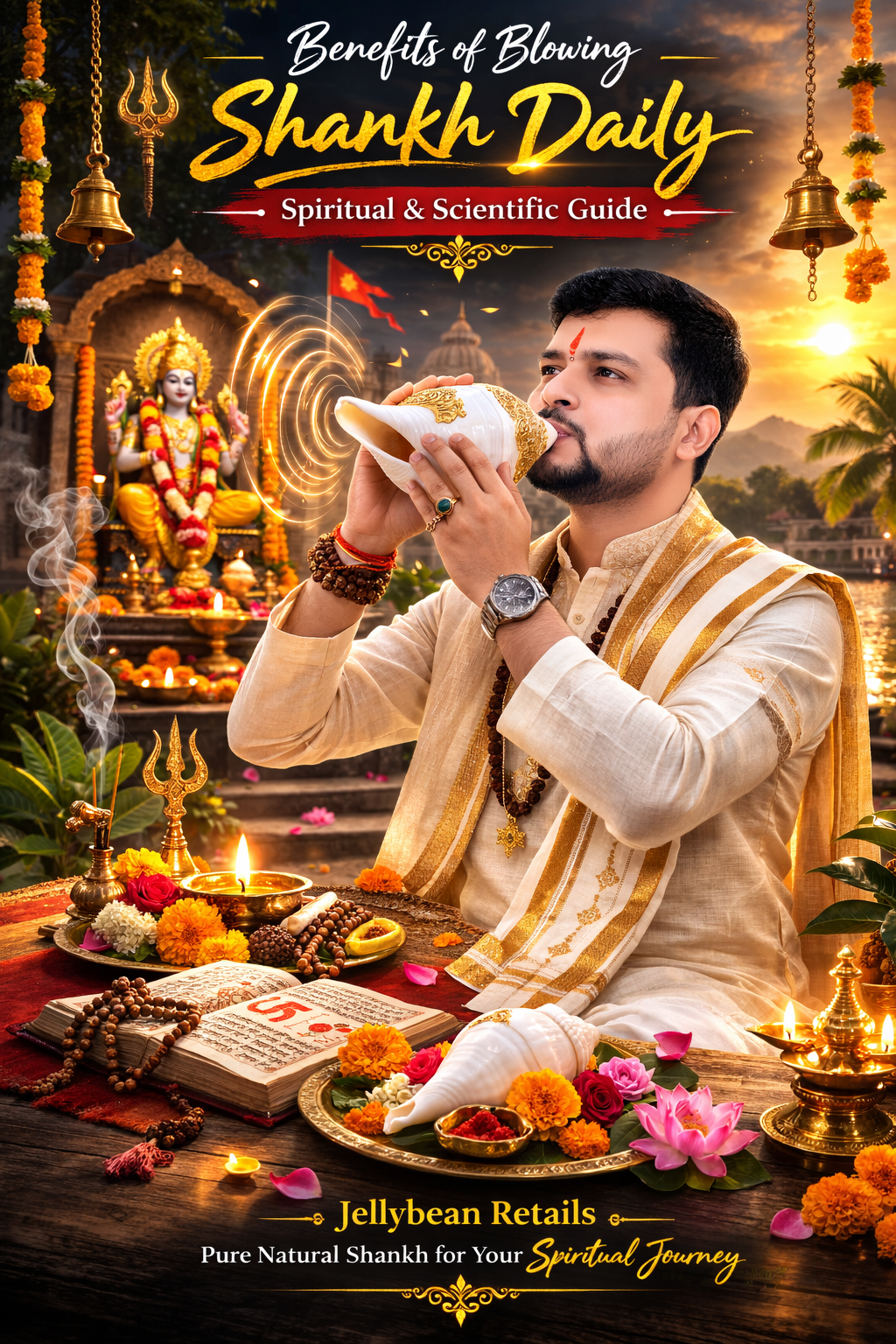 Blowing shankh ritual for spiritual worship