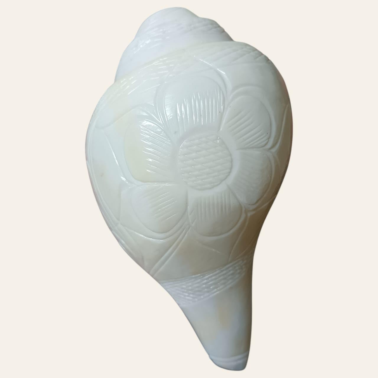 Divine Harmony: Jellybean Retails Vamavarti Original Engraved Loud Blowing Shankh with Brass Stand|Conch For Pooja -(Size Guarantee - Quality Matters) (6 Inch With Brass Stand)